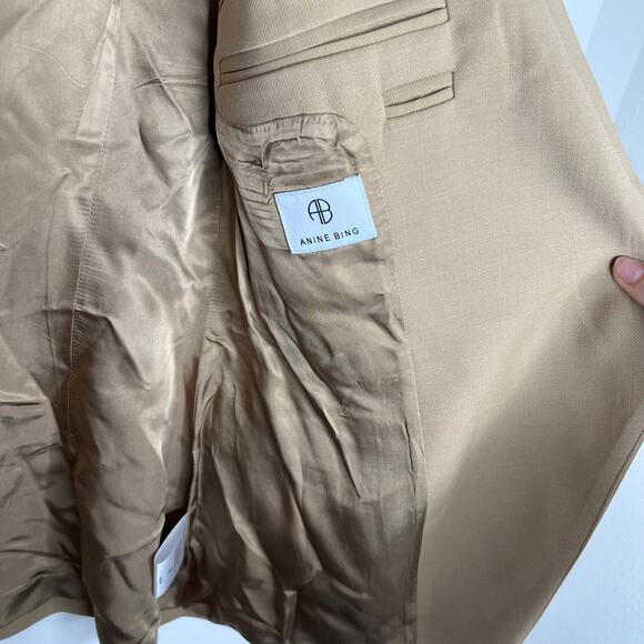 Anine Bing Ade Blazer Wool Blend Crossover Suiting Jacket Tan Beige Medium - Picture 12 of 14